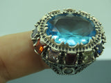 Turkish Handmade Jewelry 925 Sterling Silver Aquamarine Stone Men's Ring Sz 11