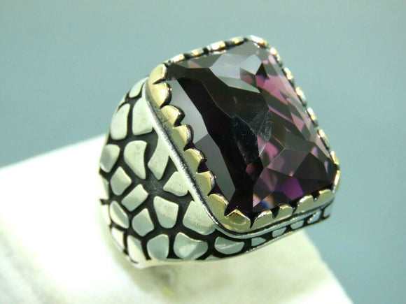 Turkish Handmade Jewelry 925 Sterling Silver Amethyst Stone Mens Rings