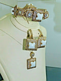 Turkish Handmade Jewelry 925 Sterling Silver Pearl Stone Women's Pendant, Earring, Bracelet & Ring Jewelry Set