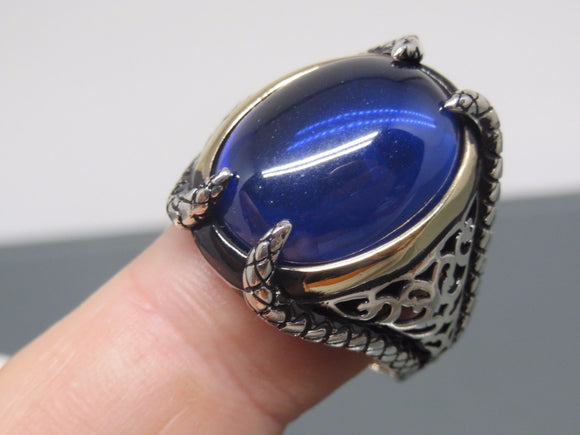 Turkish Handmade Jewelry 925 Sterling Silver Sapphire Stone Mens Rings