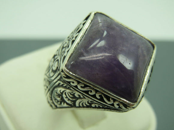 Turkish Handmade Jewelry 925 Sterling Silver Amethyst Stone Engraved Mens Rings