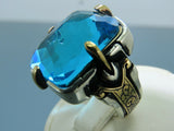 Turkish Handmade Jewelry 925 Sterling Silver Aquamarine Stone Mens Rings