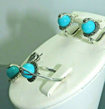 Turkish Handmade Jewelry 925 Sterling Silver Turquoise Stone Women's Earrings, Pendant & Ring Jewelry Set