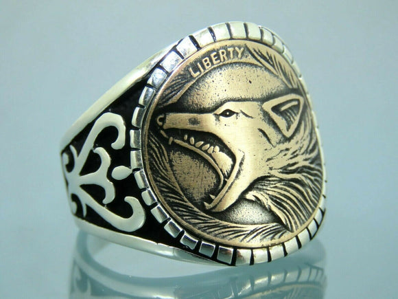 Turkish Handmade Jewelry 925 Sterling Silver Wolf Design Mens Rings