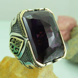 Turkish Handmade Jewelry 925 Sterling Silver Amethyst Stone Mens Rings