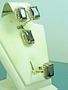 Turkish Handmade Jewelry 925 Sterling Silver Onyx Stone Women's Earrings, Pendant & Ring Jewelry Set