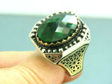 Turkish Handmade Jewelry 925 Sterling Silver Emerald Stone Mens Rings