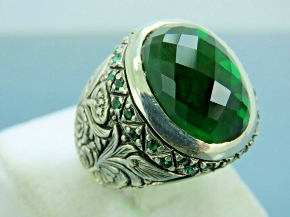 Turkish Handmade Jewelry 925 Sterling Silver Emerald Stone Mens Rings