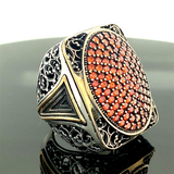Turkish Handmade Jewelry 925 Sterling Silver Garnet Stone Engraved Mens Rings