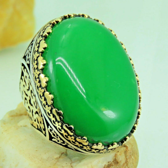 Turkish Handmade Jewelry 925 Sterling Silver Agate Stone Mens Rings