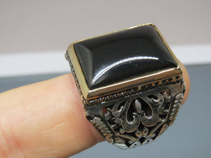 Turkish Handmade Jewelry 925 Sterling Silver Onyx Stone Mens Rings