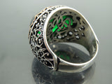 Turkish Handmade Jewelry 925 Sterling Silver Emerald Stone Mens Rings