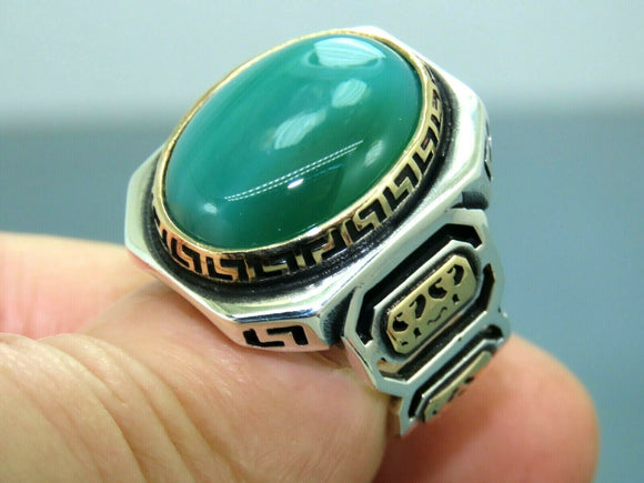 Turkish Handmade Jewelry 925 Sterling Silver Agate Stone Mens Rings