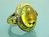 Turkish Handmade Jewelry 925 Sterling Silver Amber Stone Engraved Mens Rings