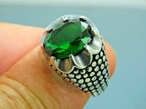 Turkish Handmade Jewelry 925 Sterling Silver Emerald Stone Mens Rings