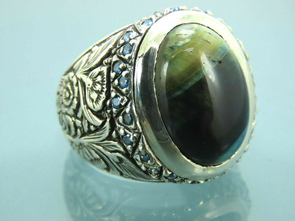 Turkish Handmade Jewelry 925 Sterling Silver Labradorite Stone Men's Rings