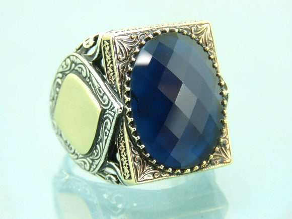 Turkish Handmade Jewelry 925 Sterling Silver Sapphire Stone Mens Rings