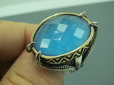 Turkish Handmade Jewelry 925 Sterling Silver Aquamarine Stone Mens Rings