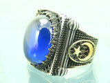 Turkish Handmade Jewelry 925 Sterling Silver Sapphire Stone Mens Rings