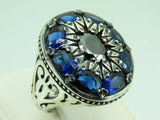 Turkish Handmade Jewelry 925 Sterling Silver Sapphire Stone Mens Rings