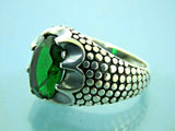 Turkish Handmade Jewelry 925 Sterling Silver Emerald Stone Mens Rings
