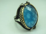 Turkish Handmade Jewelry 925 Sterling Silver Aquamarine Stone Mens Rings