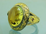 Turkish Handmade Jewelry 925 Sterling Silver Amber Stone Engraved Mens Rings