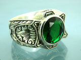 Turkish Handmade Jewelry 925 Sterling Silver Emerald Stone Mens Rings