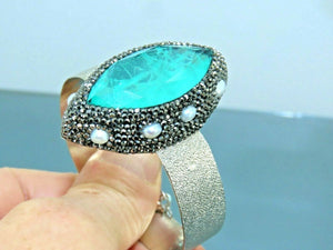 Turkish Handmade Jewelry 925 Sterling Silver Tourmaline Stone Womens Bangle