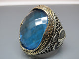 Turkish Handmade Jewelry 925 Sterling Silver Aquamarine Stone Mens Rings
