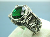 Turkish Handmade Jewelry 925 Sterling Silver Emerald Stone Mens Rings