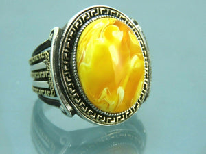 Turkish Handmade Jewelry 925 Sterling Silver Amber Stone Eastern Mens Rings
