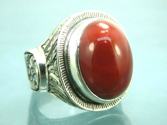 Turkish Handmade Jewelry 925 Sterling Silver Agate Stone Engraved Mens Rings
