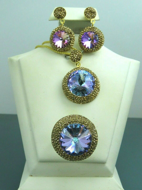 Turkish Handmade Jewelry 925 Sterling Silver Mystic Topaz Women's Necklace, Earring & Ring Jewelry Set