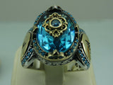 Turkish Handmade Jewelry 925 Sterling Silver Aquamarine Stone Men's Rings
