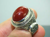 Turkish Handmade Jewelry 925 Sterling Silver Agate Stone Engraved Mens Rings