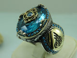 Turkish Handmade Jewelry 925 Sterling Silver Aquamarine Stone Men's Rings