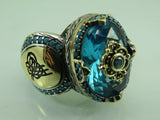 Turkish Handmade Jewelry 925 Sterling Silver Aquamarine Stone Men's Rings