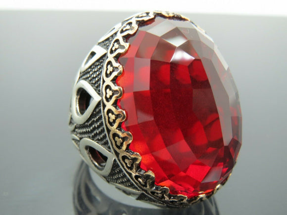 Turkish Handmade Jewelry 925 Sterling Silver Ruby Stone Mens Rings