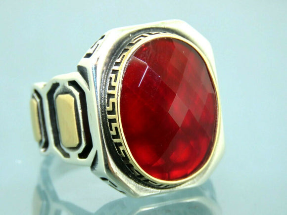 Turkish Handmade Jewelry 925 Sterling Silver Ruby Stone Mens Rings