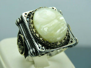 Turkish Handmade Jewelry 925 Sterling Silver Pearl Stone Men's Rings