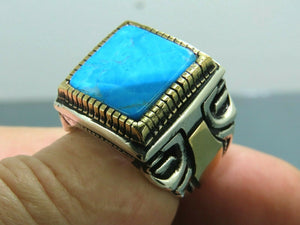 Turkish Handmade Jewelry 925 Sterling Silver Turquoise Stone Mens Rings