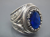 Turkish Handmade Jewelry 925 Sterling Silver Sapphire Stone Mens Rings