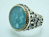 Turkish Handmade Jewelry 925 Sterling Silver Aquamarine Stone Mens Rings