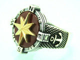 Turkish Handmade Jewelry 925 Sterling Silver Agate Stone Marine Design Mens Rings