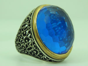Turkish Handmade Jewelry 925 Sterling Silver Aquamarine Stone Men's Ring Sz 11