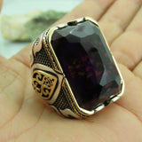 Turkish Handmade Jewelry 925 Sterling Silver Amethyst Stone Mens Rings