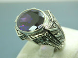 Turkish Handmade Jewelry 925 Sterling Silver Amethyst Stone Engraved Mens Rings