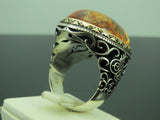 Turkish Handmade Jewelry 925 Sterling Silver Amber Stone Mens Rings