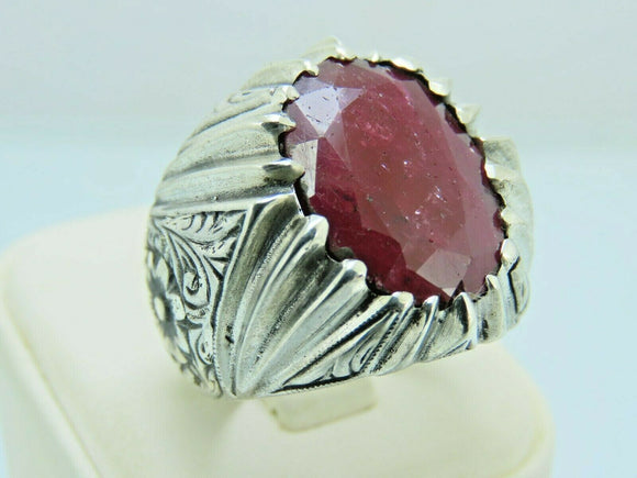 Turkish Handmade Jewelry 925 Sterling Silver Ruby Stone Mens Rings